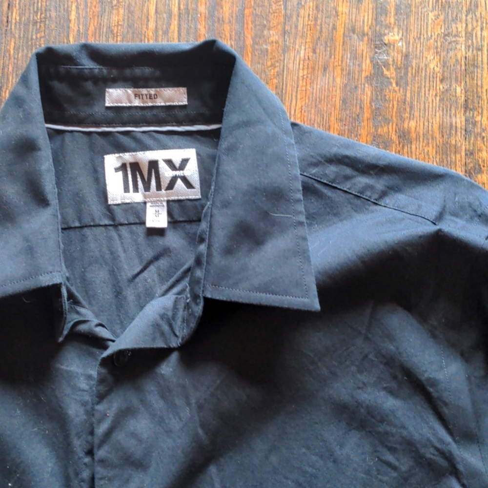 Solid Black Fitted Express Men's Dress Shirt